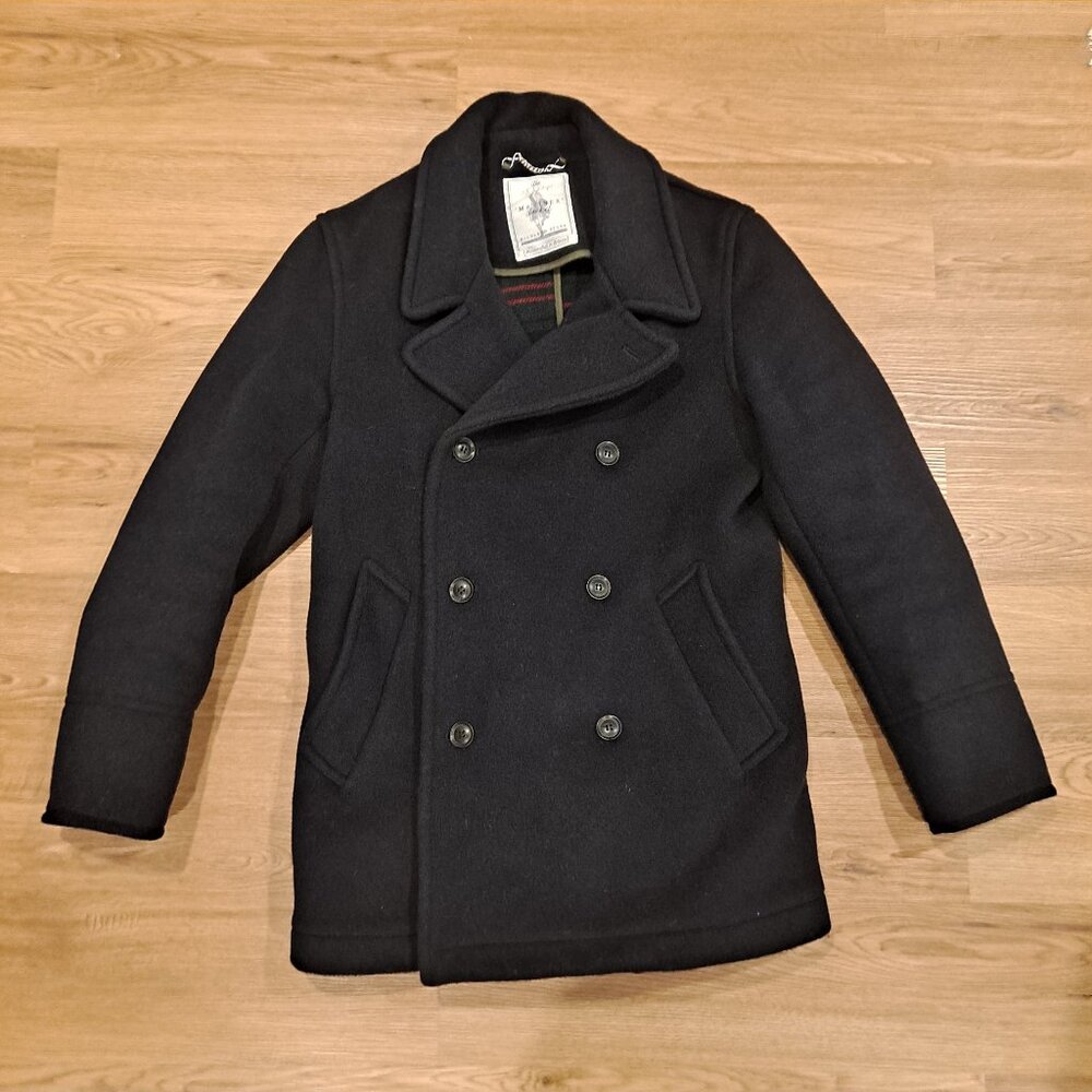 Slim Wool-Blend Navy Peacoat (Made in UK)
